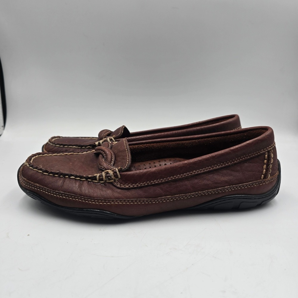 LL Bean Loafers Womens 8.5 M Driving Mocs Brown Leather Vibram Braided Slip On